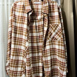 Arizona Jean co Casual Button Down Shirt Brown and White Plaid